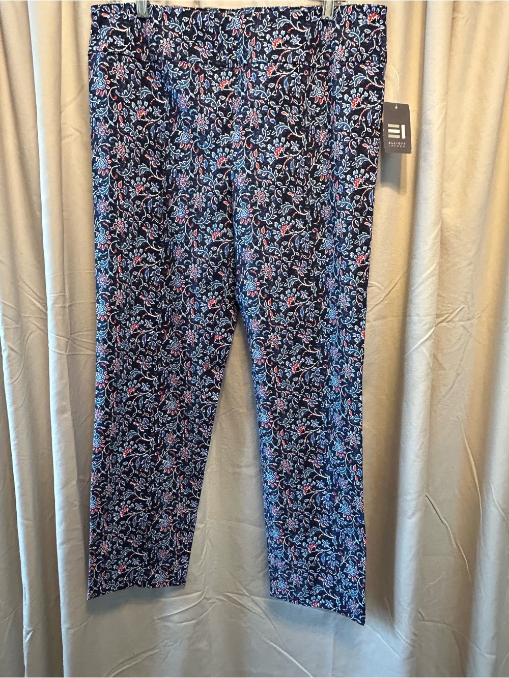 Pull-on stretch Ellen Tracy Navy Floral Print Straight-Leg Pants